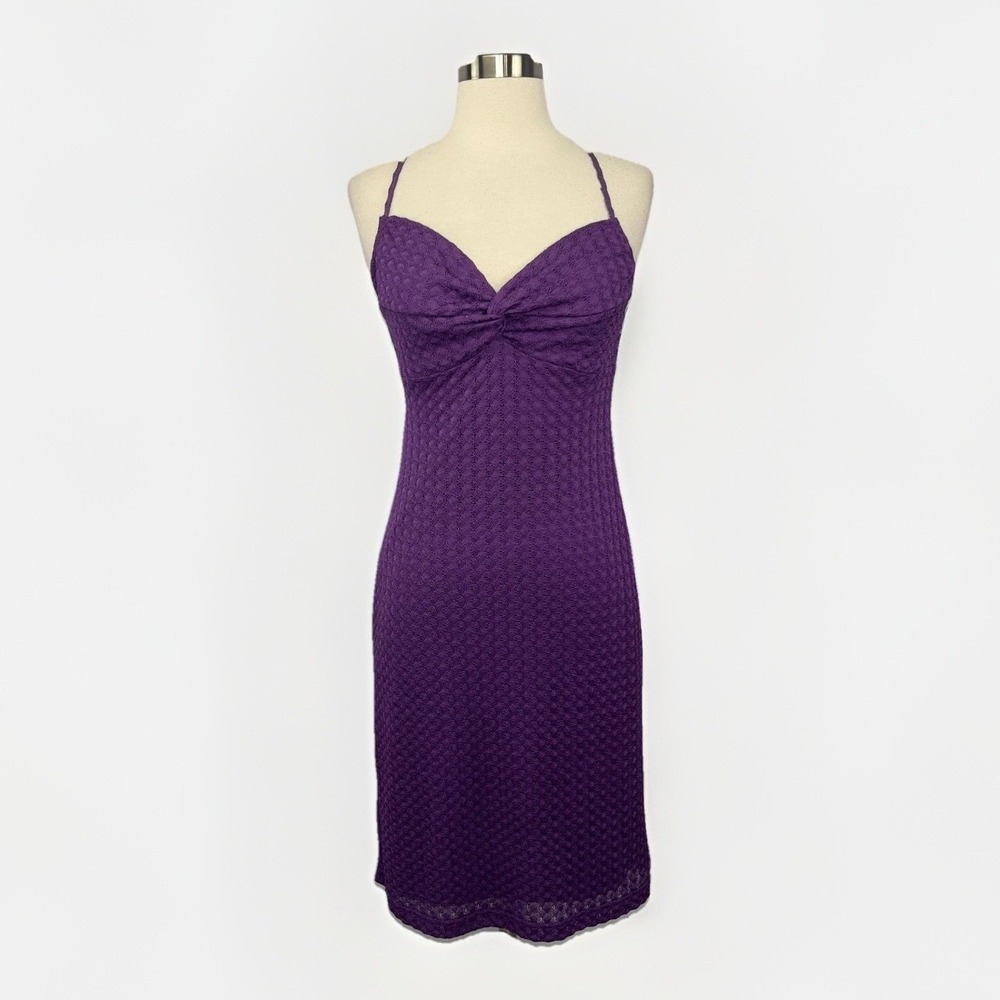 Express Crochet Knit Halter Dress Vintage Y2K Purple Sz 7/8 (Fits Sz Small)